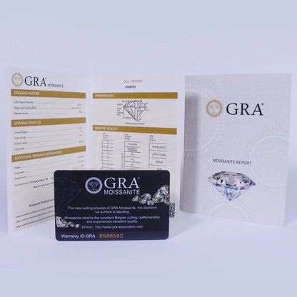 Original-Zertifikat von GRA für den Verlobungsring Diana von Juwelenstore: Bestätigt die Echtheit des zertifizierten Moissanit-Diamanten und die Qualität des 925er Silbers mit 18 Karat Vergoldung